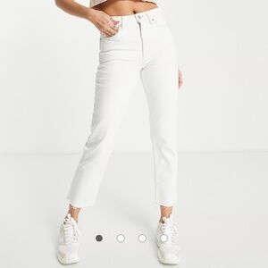 Topshop cropped mid rise with raw hems straight jeans in white